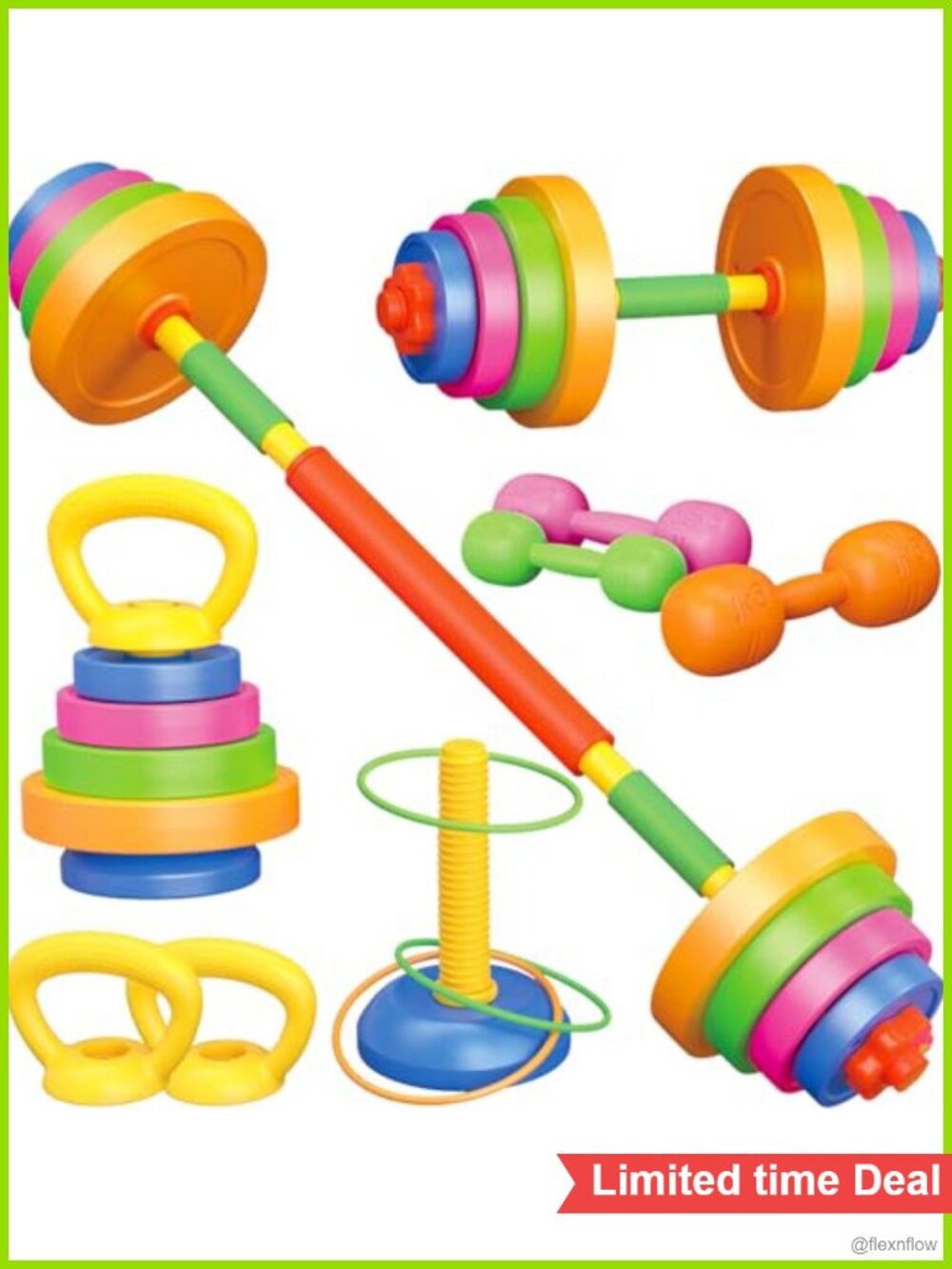 6-in-1 Kids Weight Set Exercise Equipment Dumbbells Barbell Kettlebell Rings